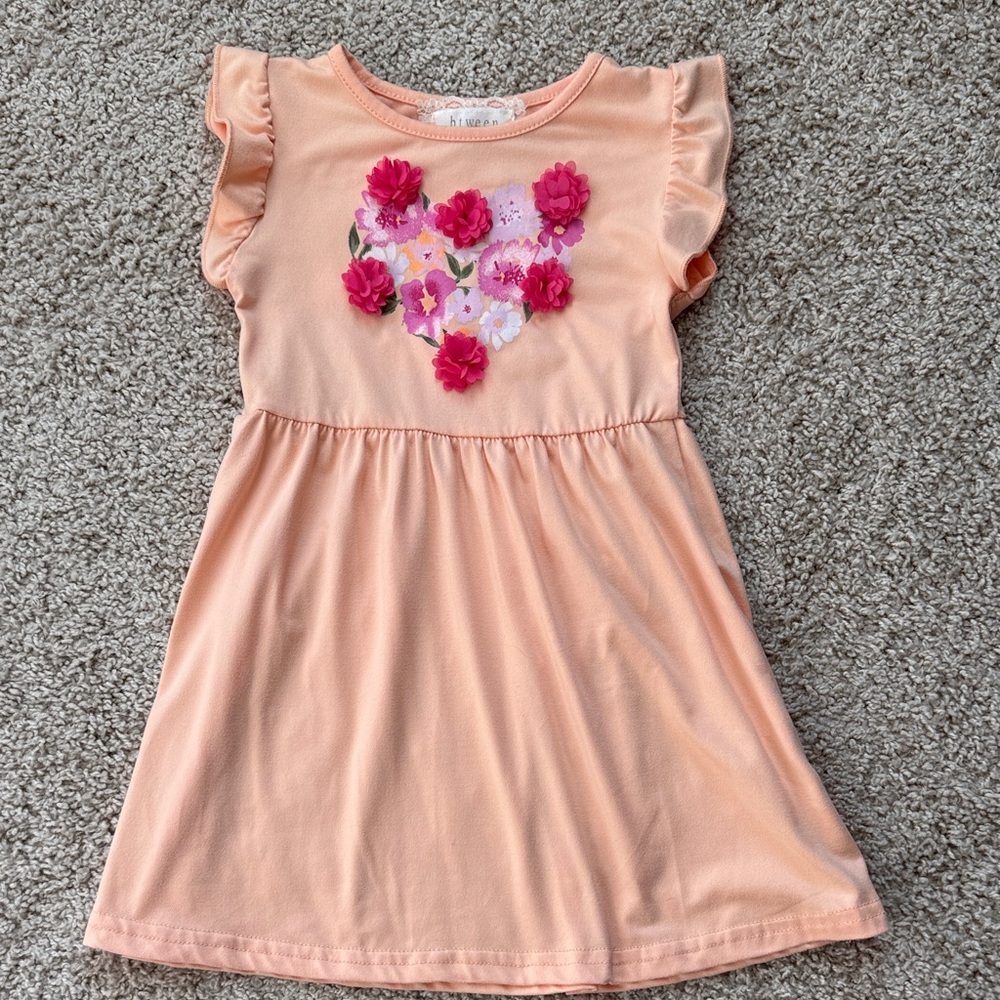 btween Peach Dress with Pink Floral Design